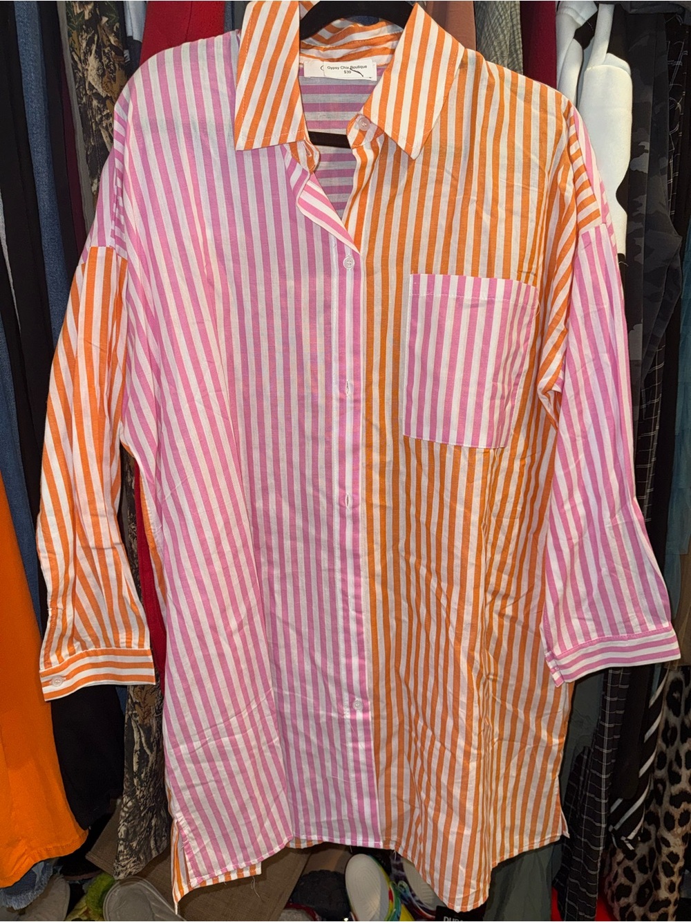 Striped Pink & Orange Long-Sleeve dress - Relaxed Fit